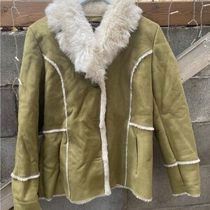 vintage sage green shearling suede jacket